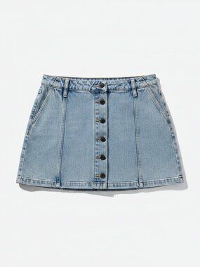 💙 Wilfred Free by Aritzia Button-Front Denim A-Line Mini Skirt 💙